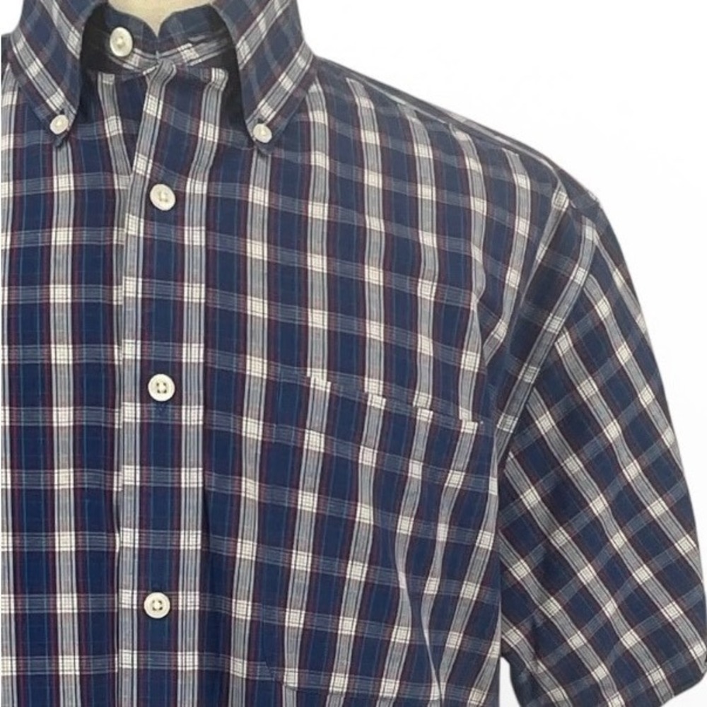 Keeler Bay Mens Large Blue Plaid Short Sleeve Button Down Shirt 100% Cotton